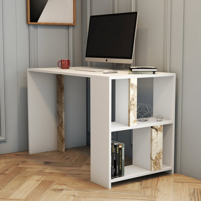 Hanah Home Mesa de Estudio Lima - Blanco Mármol, 120x60x75.4 cm